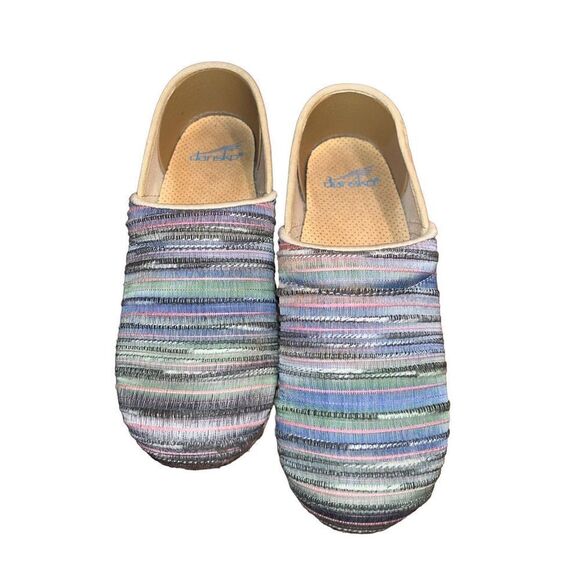 DANSKO JUTE PRO WEAVE ARTISAN Womens 37 Pastel MULTI Striped Clogs - Picture 3 of 5